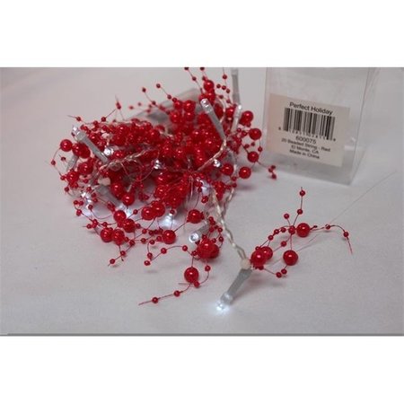 PERFECT HOLIDAY Perfect Holiday 600075 Battery Operated 20 LED String Light with Red Beads - White 600075